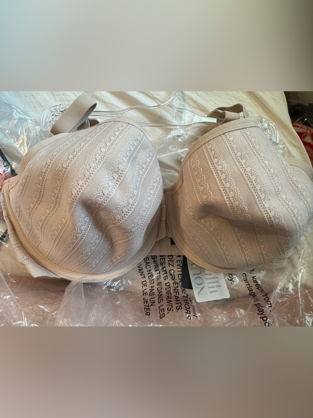 NWT Natori Beige Lace-Trim T-Shirt Bra 36 DDD